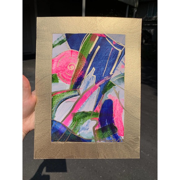 Original Gold Mini Abstract Painting | Modern Abstract Decor | Gold and Pink Art - Picture 1 of 4